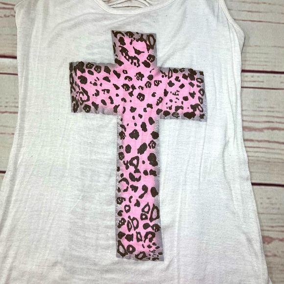 Cheetah Print Cross Distressed Tank Top - Small - Picture 4 of 8